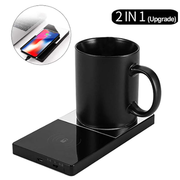 Stay Charged and Warm with Our 2-in-1 Electric Mug Cup Warmer and Wireless Charger!