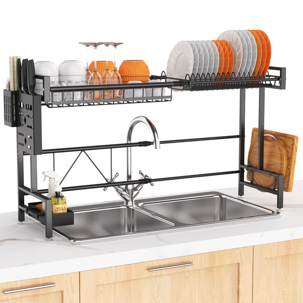 Efficiently Organize Your Kitchen with our Stylish Black 2-Tier Over The Sink Dish Drying Rack